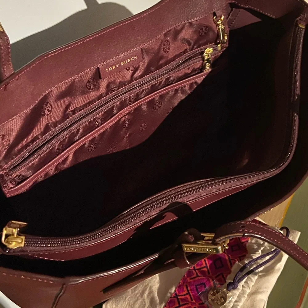 Tory Burch Burgundy Saffiano Leather Tote